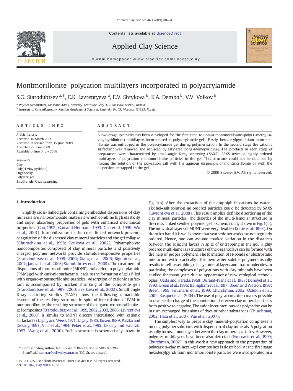 Montmorillonite–polycation multilayers incorporated in polyacrylamide