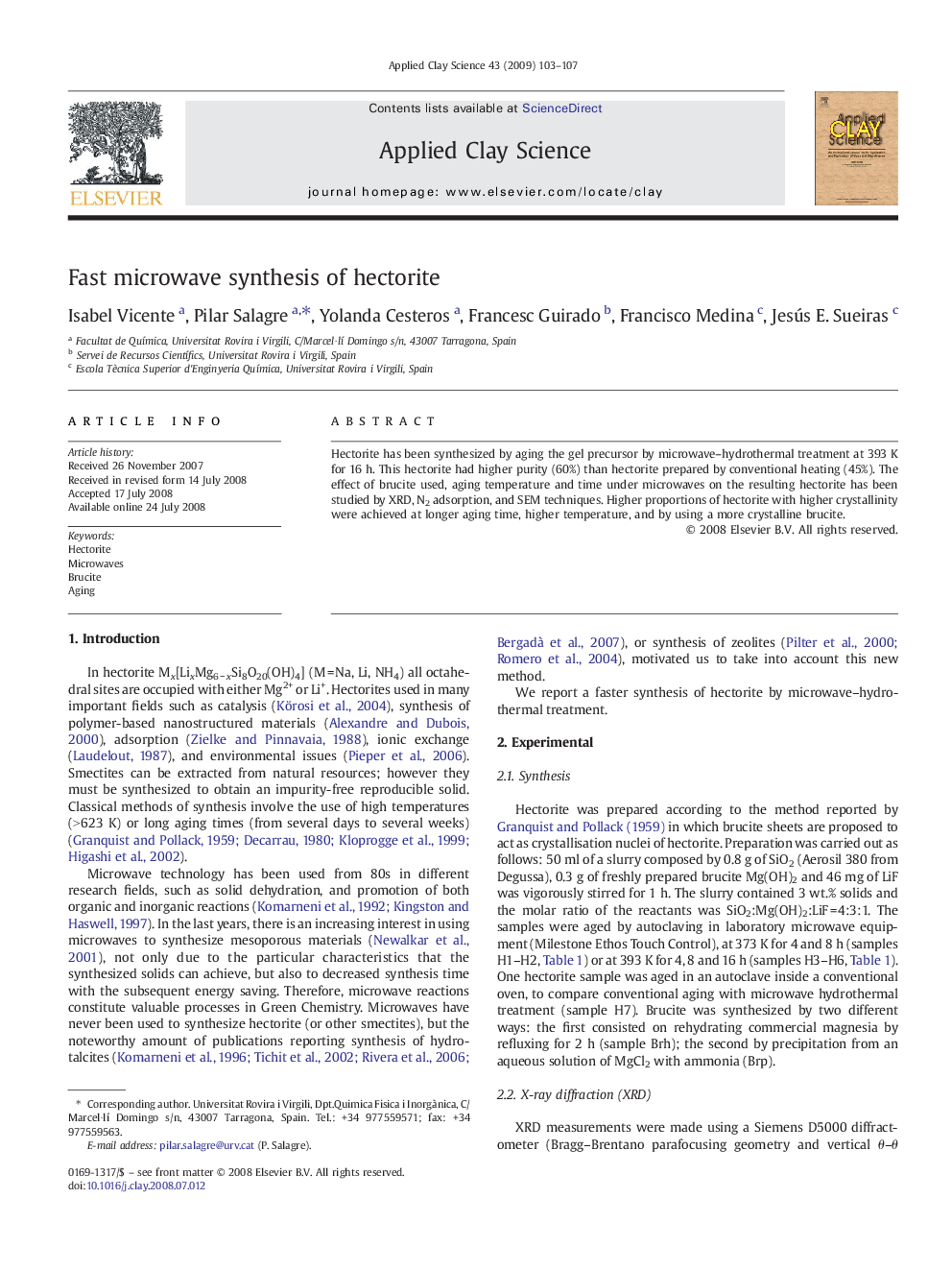 Fast microwave synthesis of hectorite