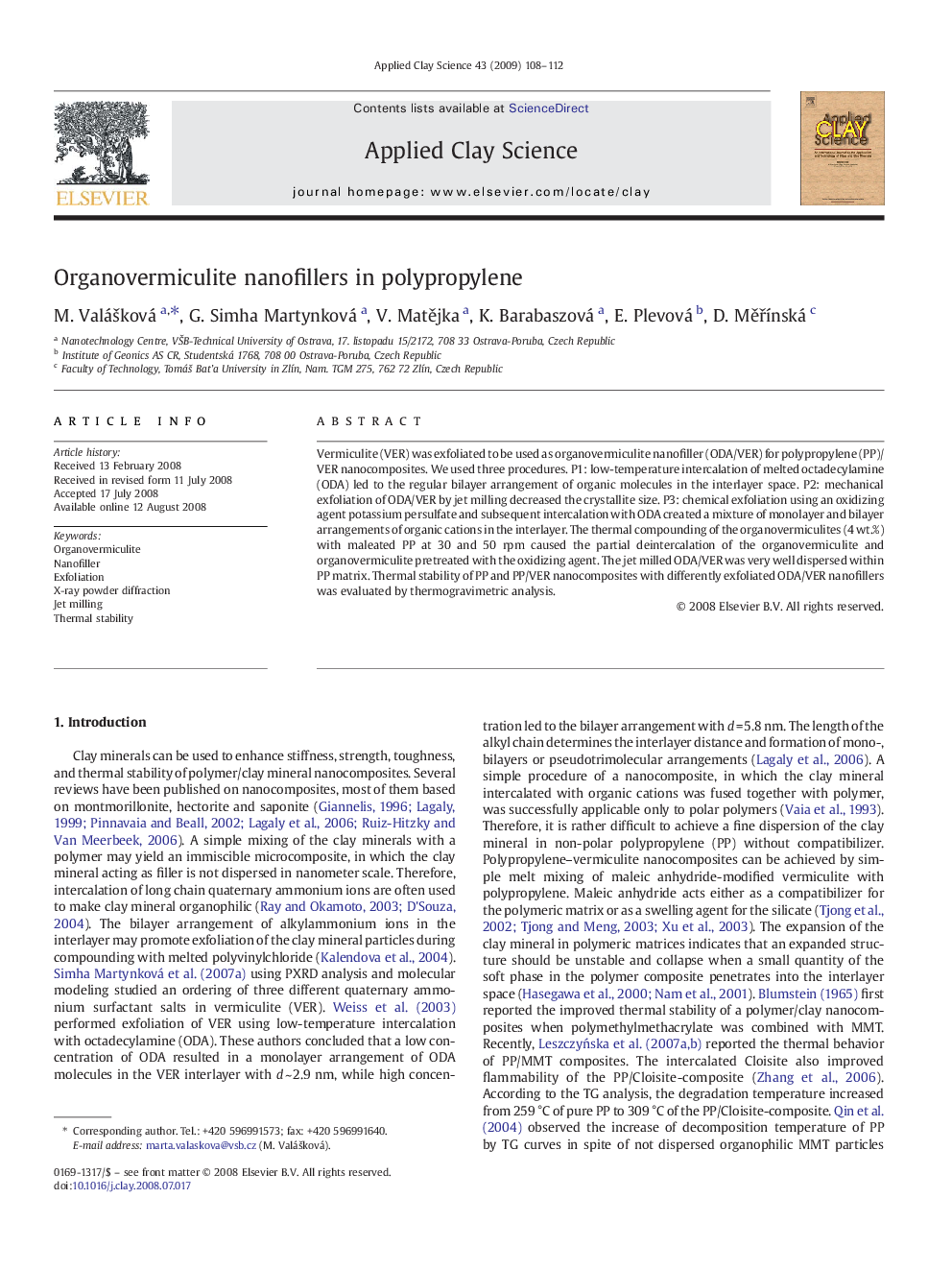 Organovermiculite nanofillers in polypropylene