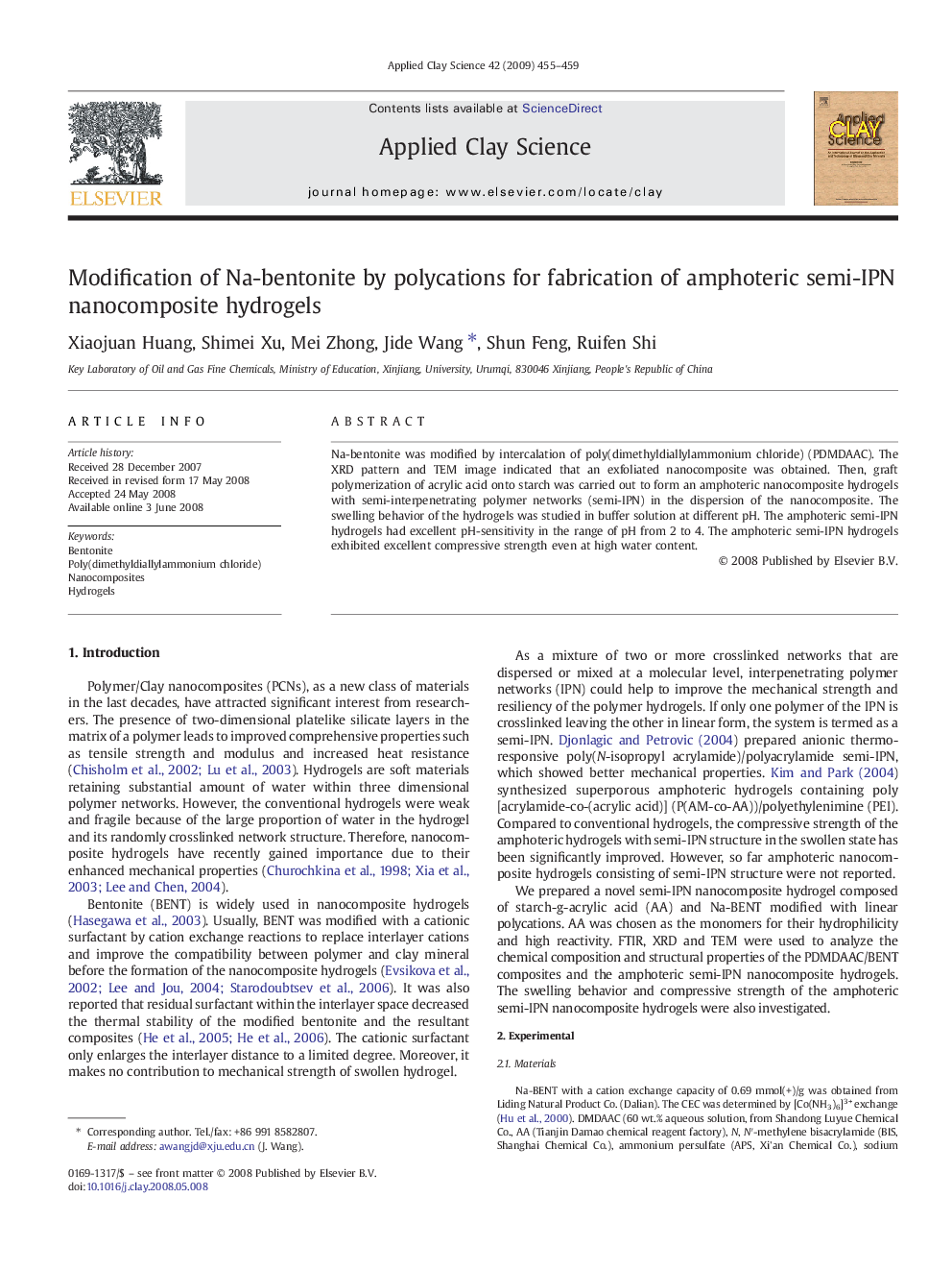 Modification of Na-bentonite by polycations for fabrication of amphoteric semi-IPN nanocomposite hydrogels