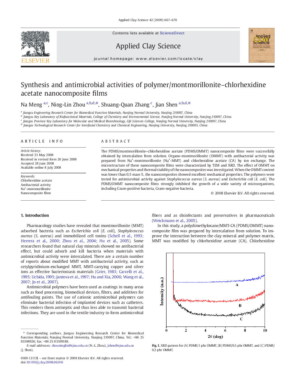 Synthesis and antimicrobial activities of polymer/montmorillonite–chlorhexidine acetate nanocomposite films