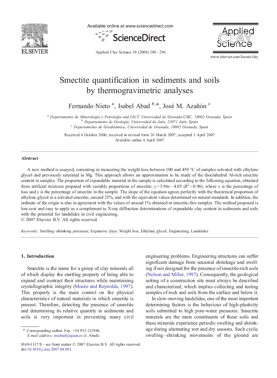 Smectite quantification in sediments and soils by thermogravimetric analyses