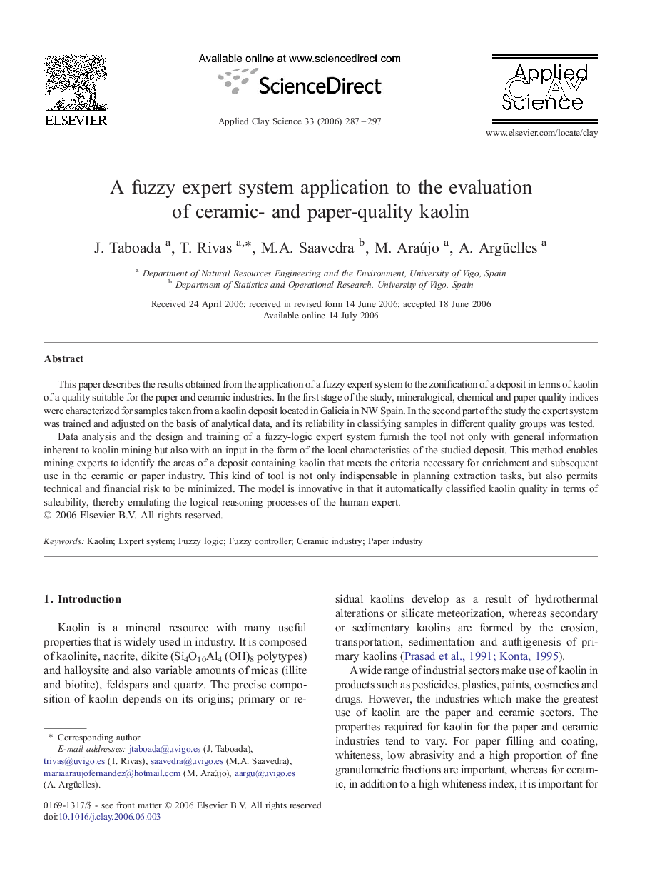 A fuzzy expert system application to the evaluation of ceramic- and paper-quality kaolin