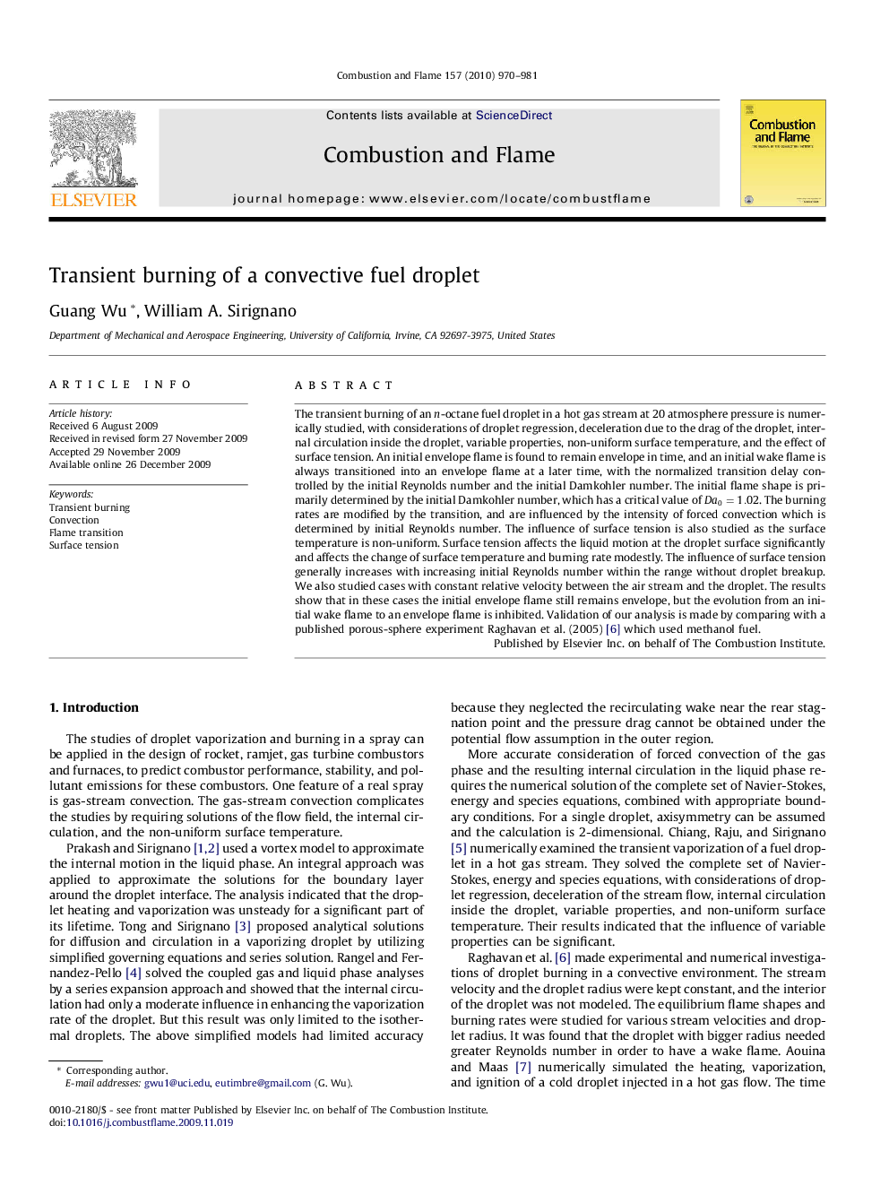 Transient burning of a convective fuel droplet