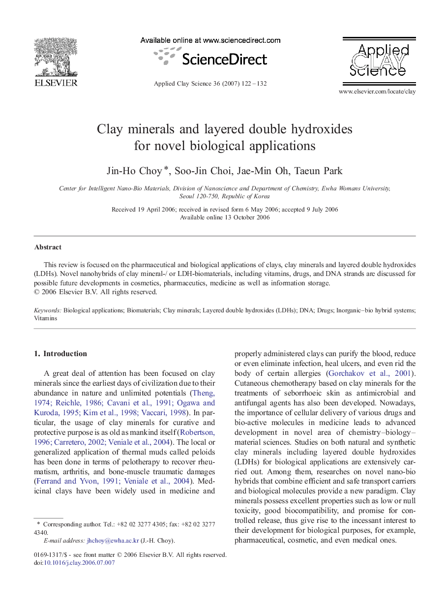 Clay minerals and layered double hydroxides for novel biological applications