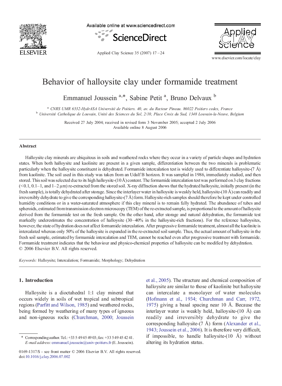 Behavior of halloysite clay under formamide treatment