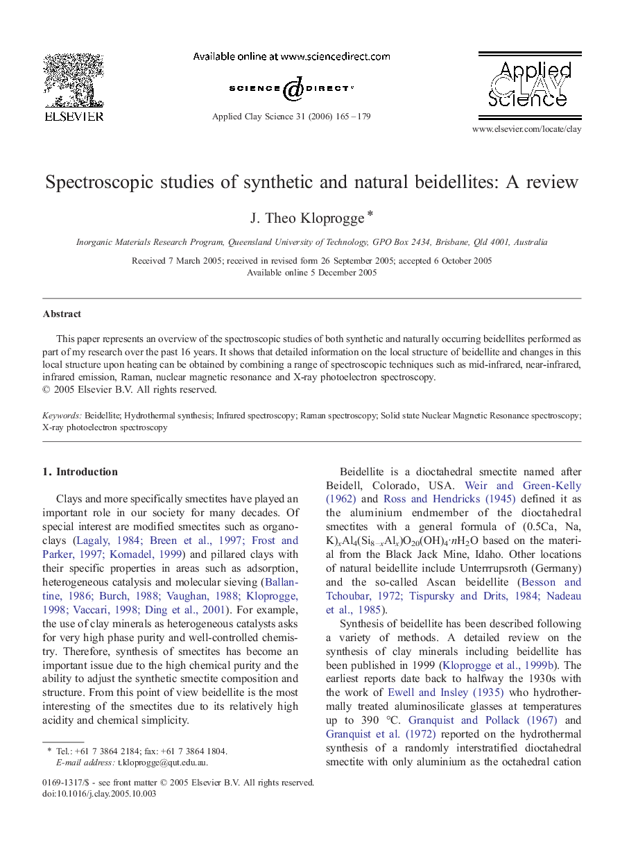 Spectroscopic studies of synthetic and natural beidellites: A review