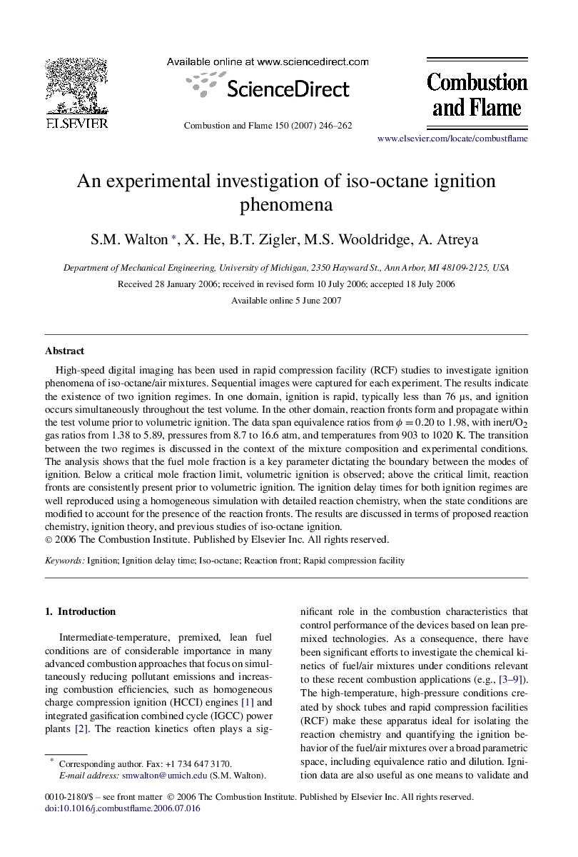 An experimental investigation of iso-octane ignition phenomena