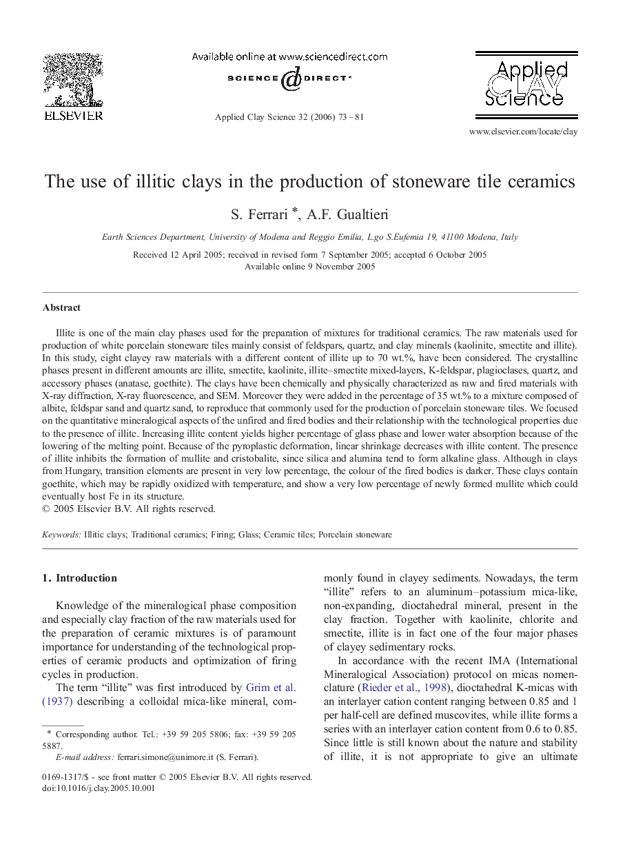 The use of illitic clays in the production of stoneware tile ceramics