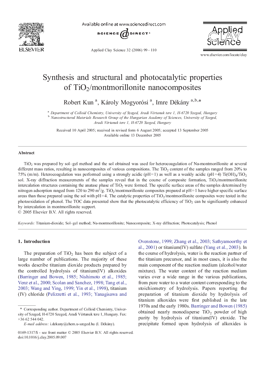 Synthesis and structural and photocatalytic properties of TiO2/montmorillonite nanocomposites
