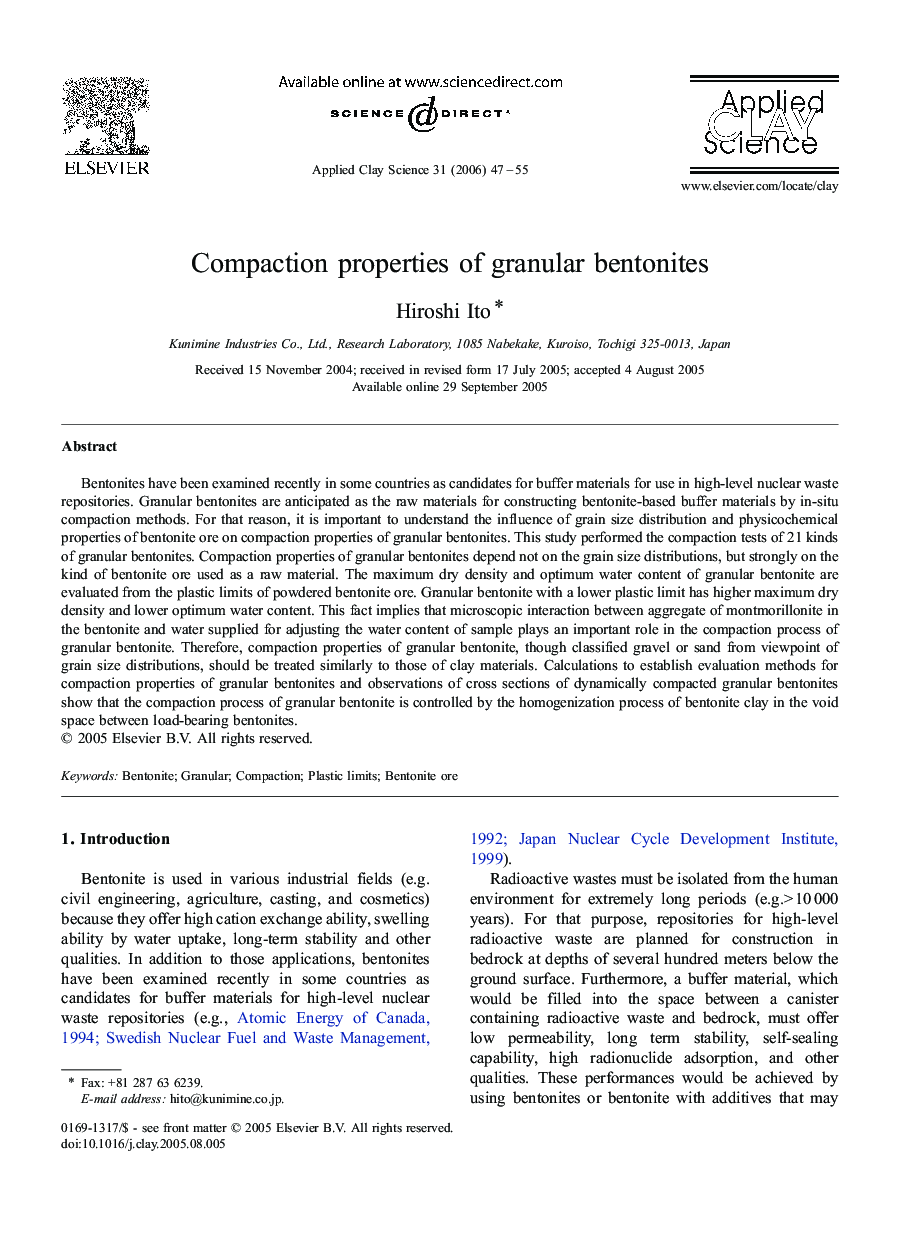 Compaction properties of granular bentonites