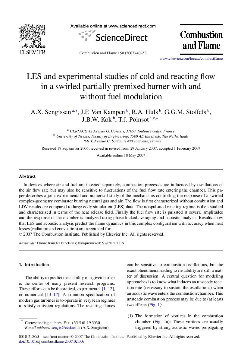 LES and experimental studies of cold and reacting flow in a swirled partially premixed burner with and without fuel modulation