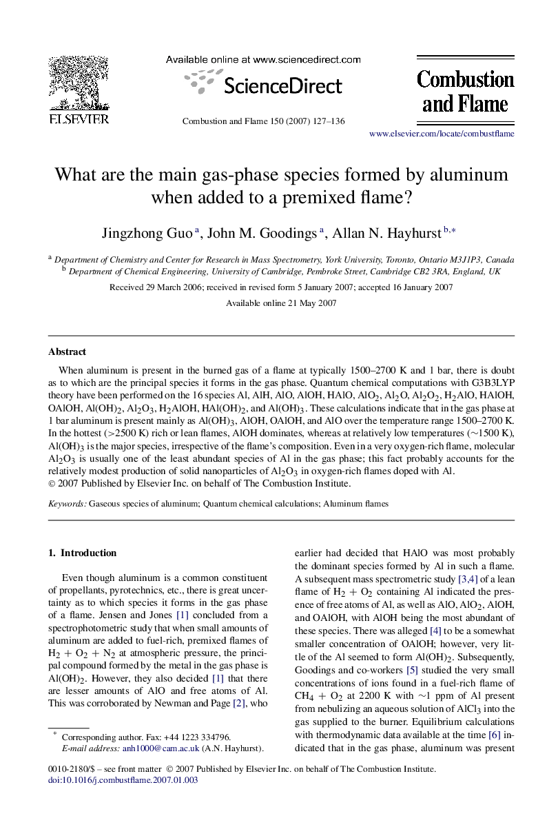 What are the main gas-phase species formed by aluminum when added to a premixed flame?