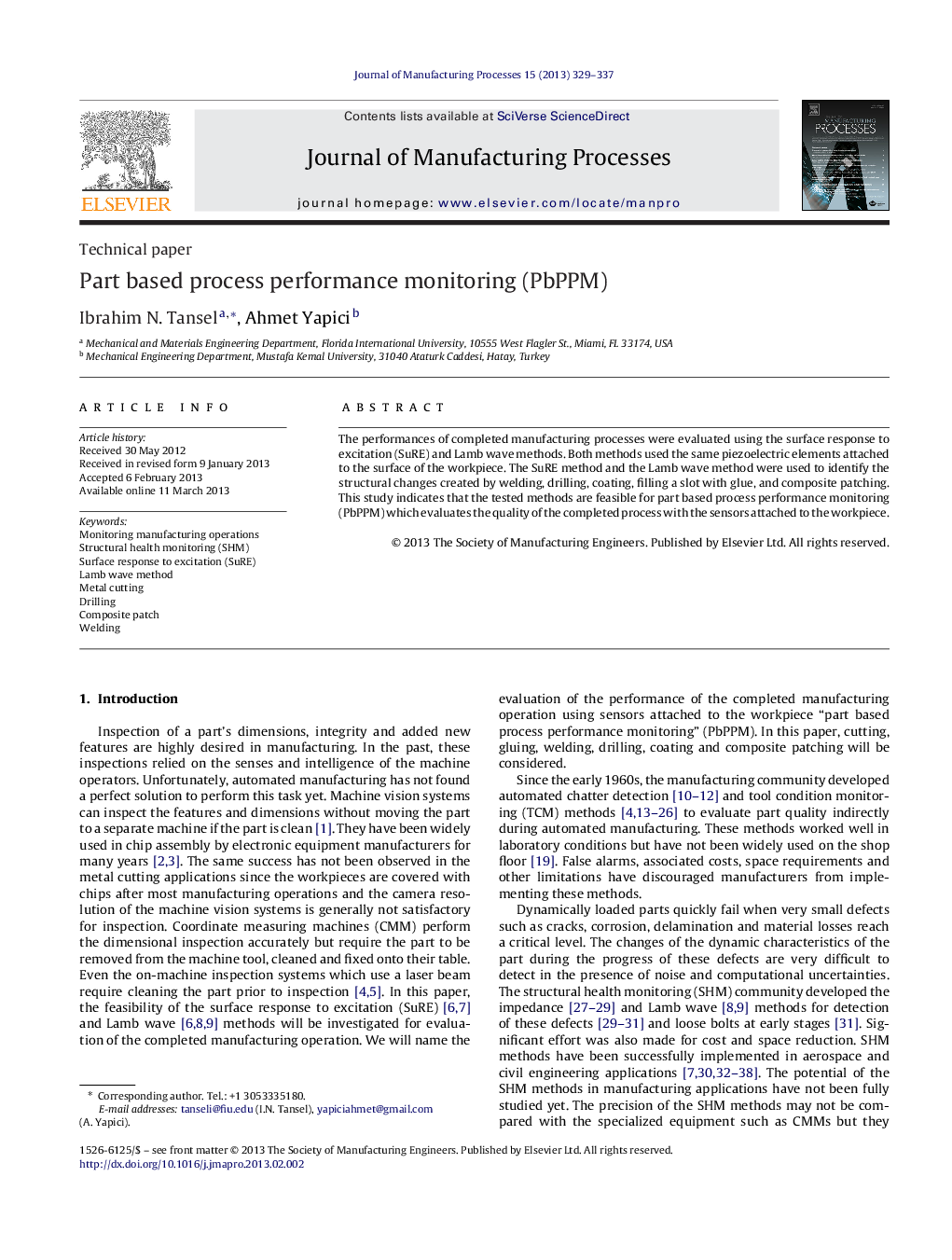 Part based process performance monitoring (PbPPM)