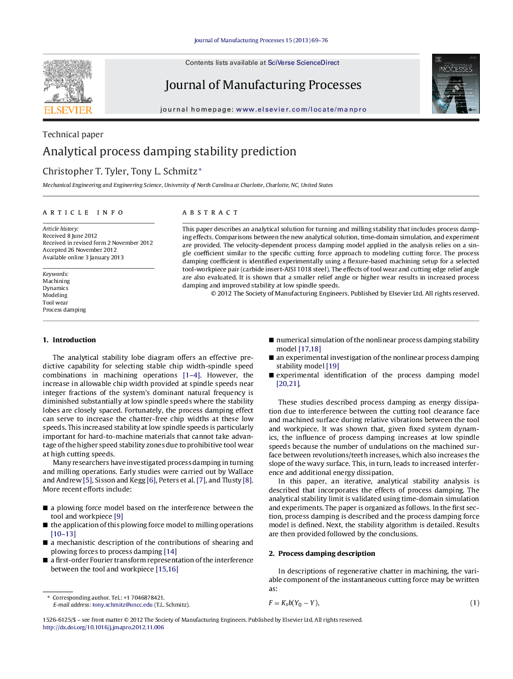 Analytical process damping stability prediction