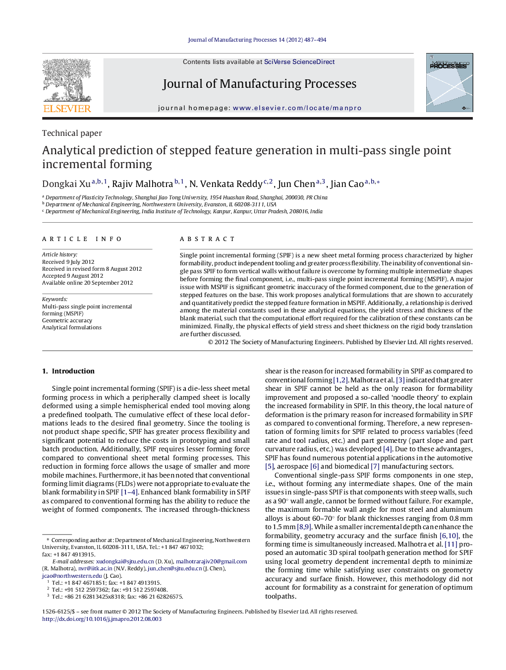 Analytical prediction of stepped feature generation in multi-pass single point incremental forming