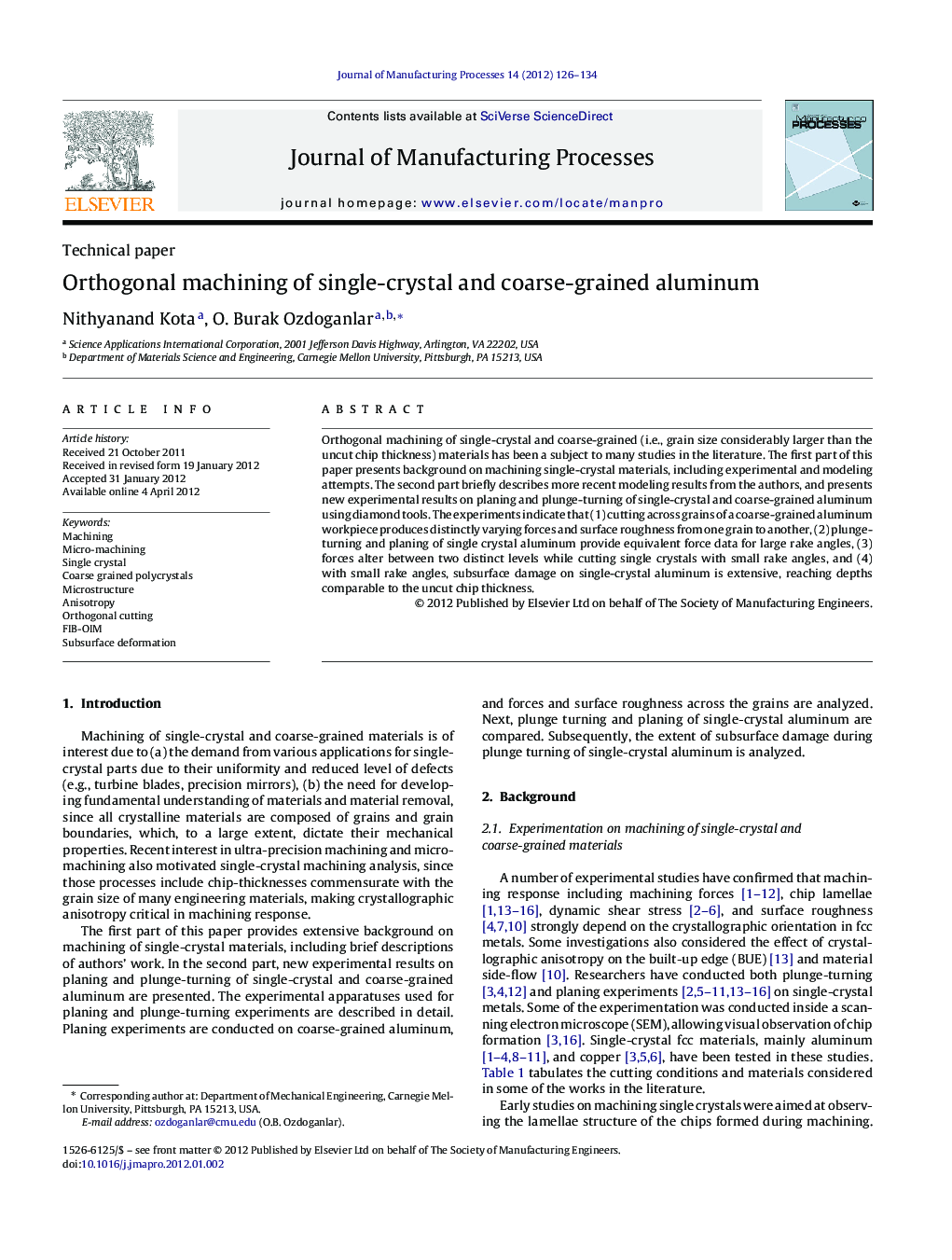 Orthogonal machining of single-crystal and coarse-grained aluminum