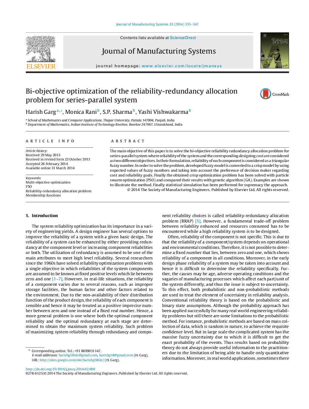 Bi-objective optimization of the reliability-redundancy allocation problem for series-parallel system