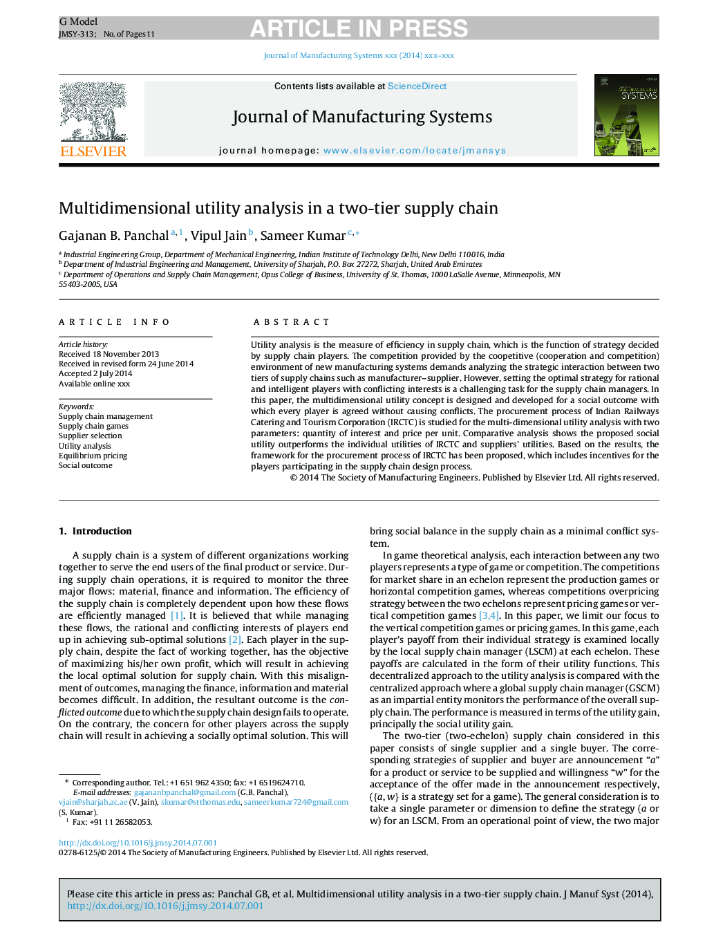 Multidimensional utility analysis in a two-tier supply chain