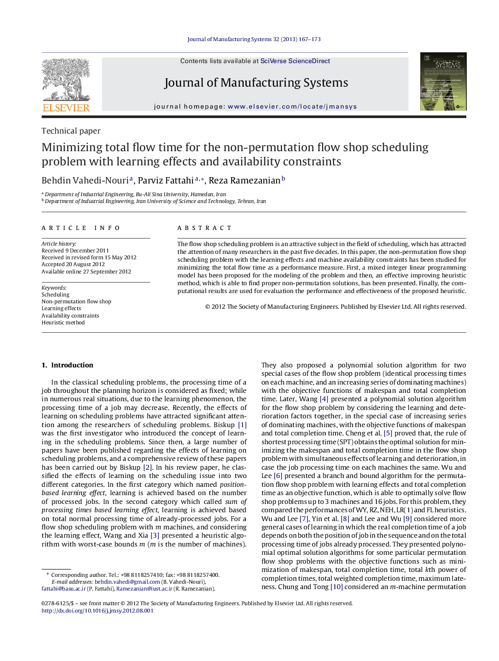 Minimizing total flow time for the non-permutation flow shop scheduling problem with learning effects and availability constraints