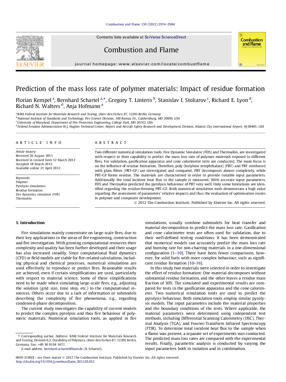 Prediction of the mass loss rate of polymer materials: Impact of residue formation