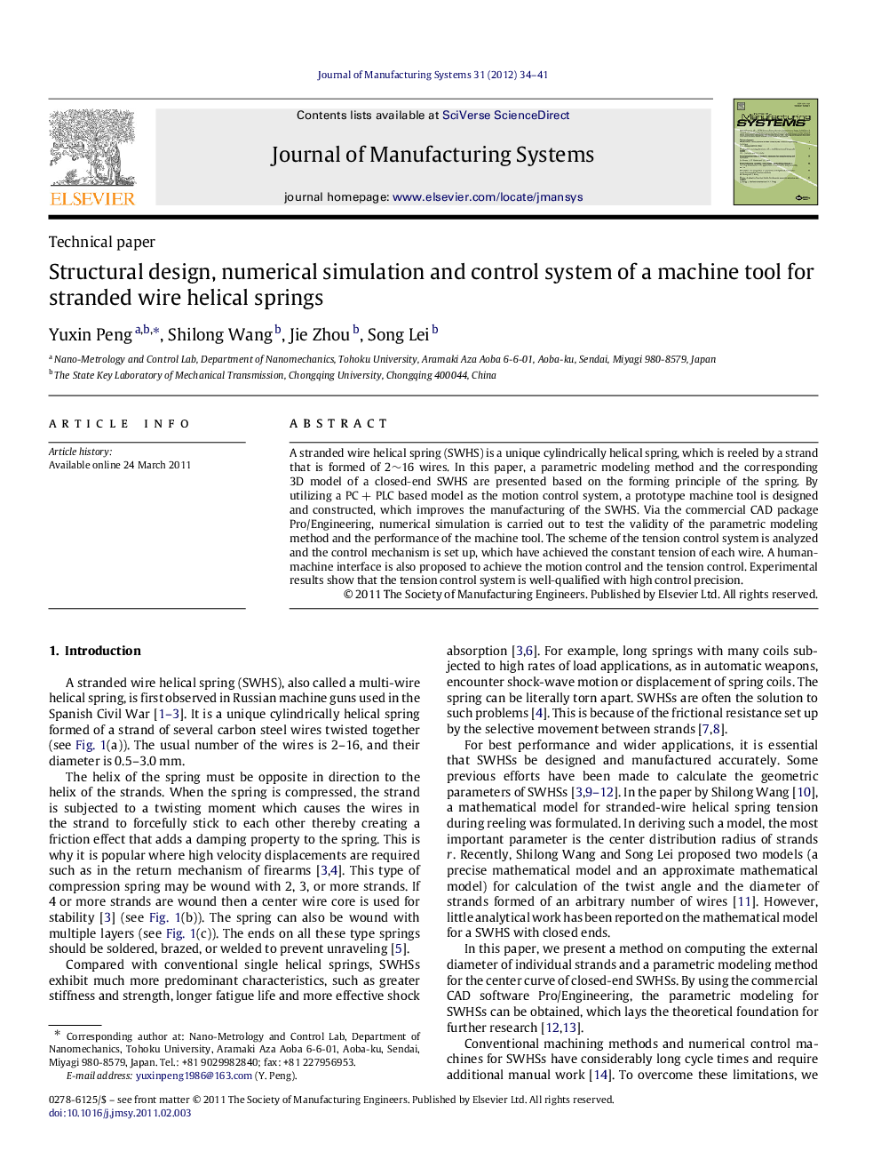 Structural design, numerical simulation and control system of a machine tool for stranded wire helical springs