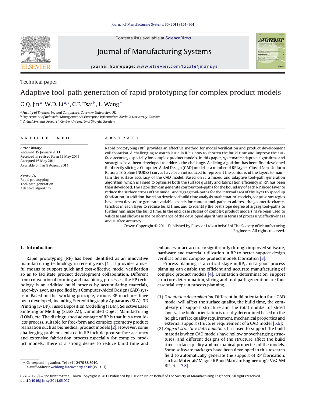 Adaptive tool-path generation of rapid prototyping for complex product models