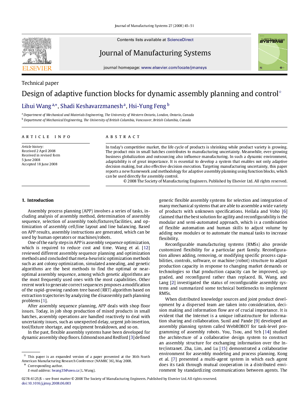 Design of adaptive function blocks for dynamic assembly planning and control 