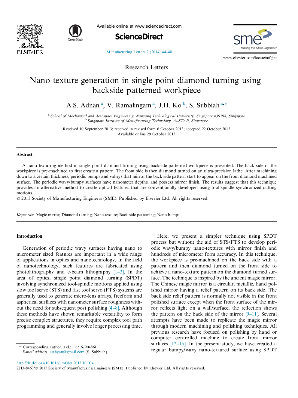 Nano texture generation in single point diamond turning using backside patterned workpiece