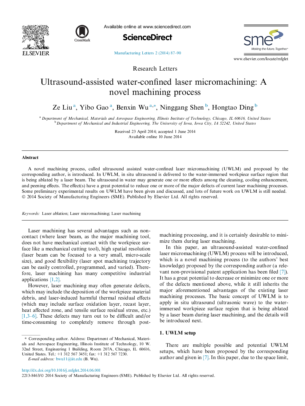 Ultrasound-assisted water-confined laser micromachining: A novel machining process