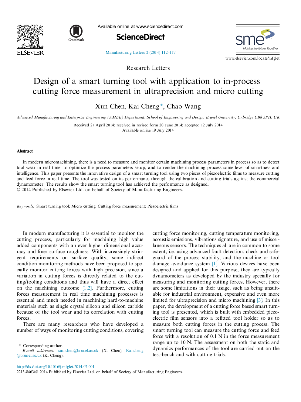 Design of a smart turning tool with application to in-process cutting force measurement in ultraprecision and micro cutting