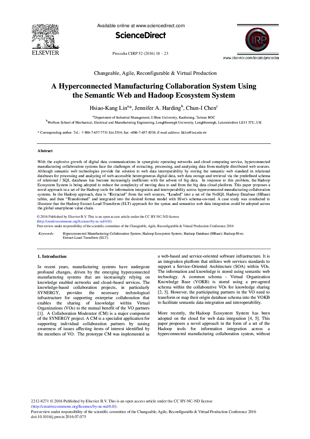 A Hyperconnected Manufacturing Collaboration System Using the Semantic Web and Hadoop Ecosystem System 