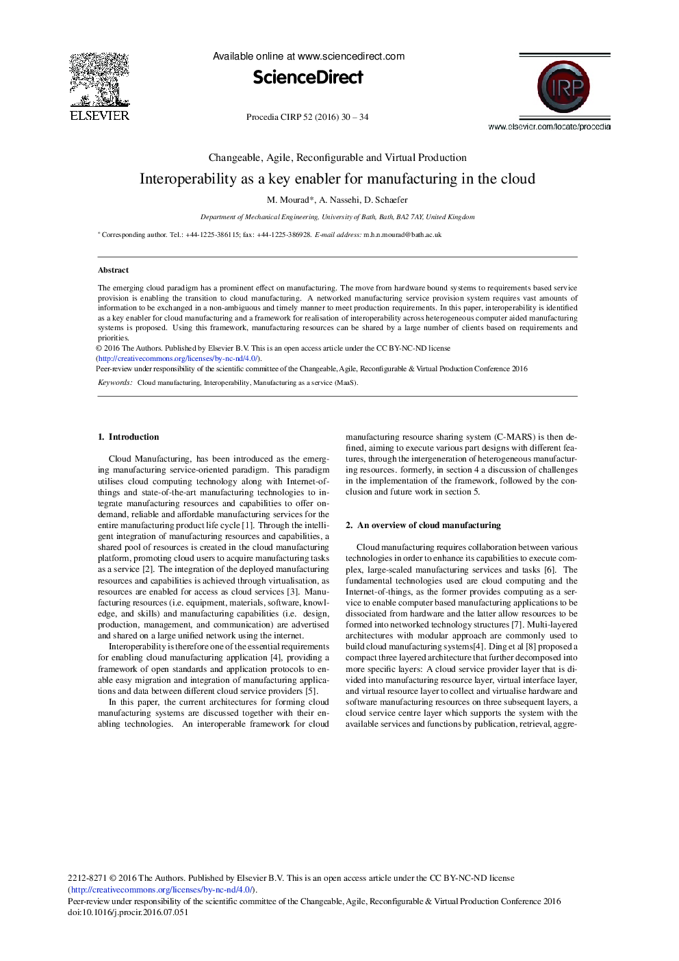 Interoperability as a Key Enabler for Manufacturing in the Cloud 