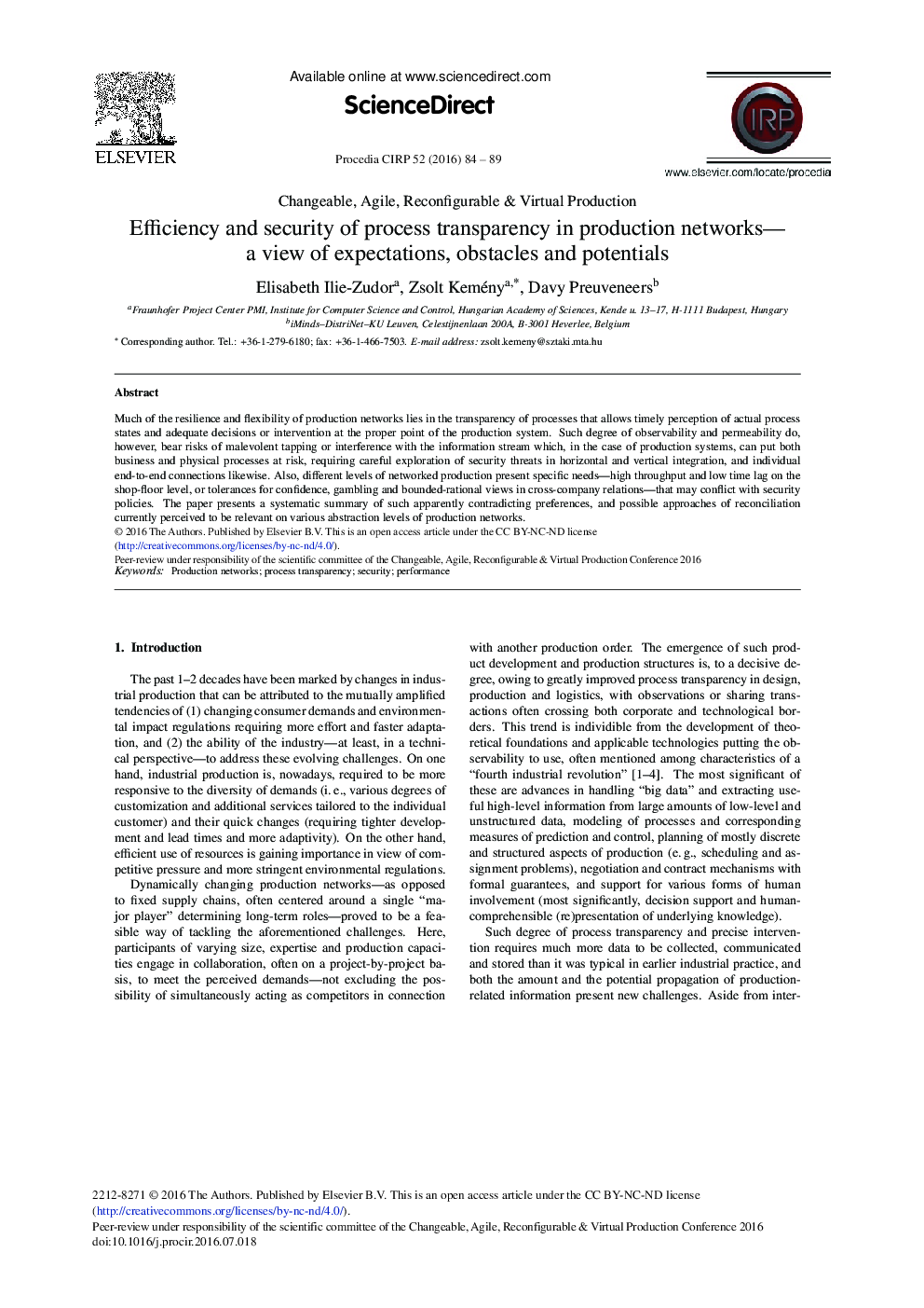 Efficiency and Security of Process Transparency in Production Networks—A View of Expectations, Obstacles and Potentials 