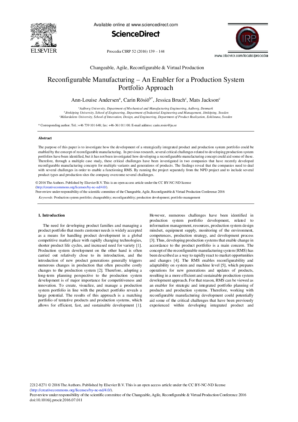 Reconfigurable Manufacturing – An Enabler for a Production System Portfolio Approach 