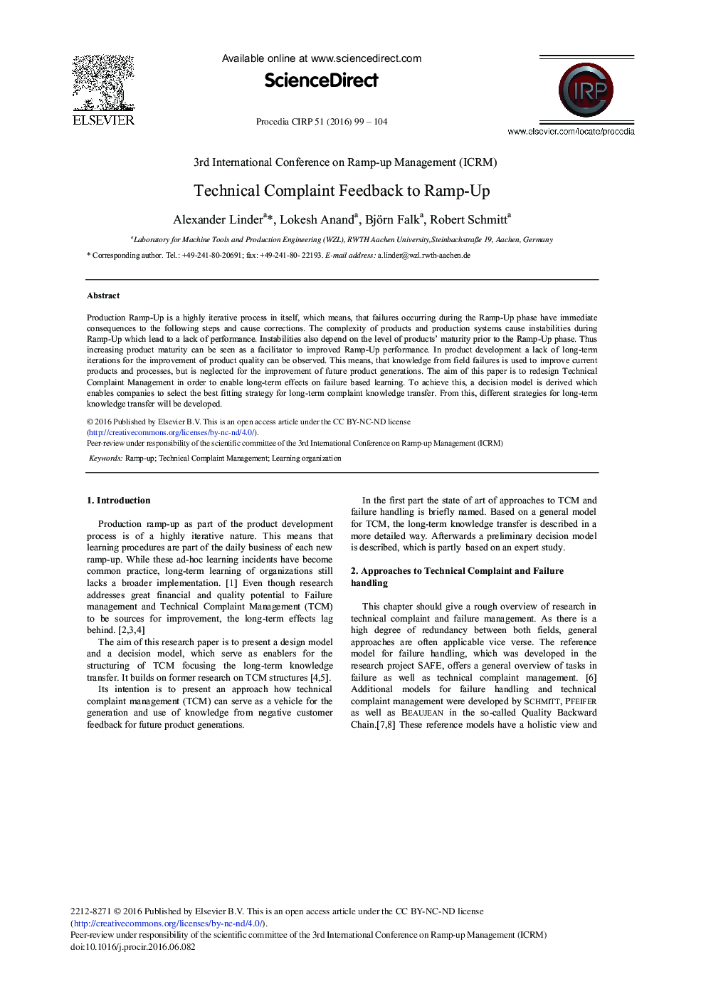 Technical Complaint Feedback to Ramp-Up 