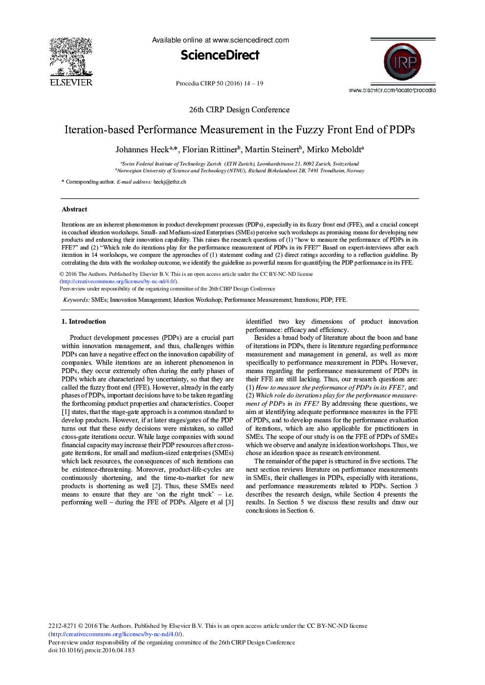 Iteration-based Performance Measurement in the Fuzzy Front End of PDPs 