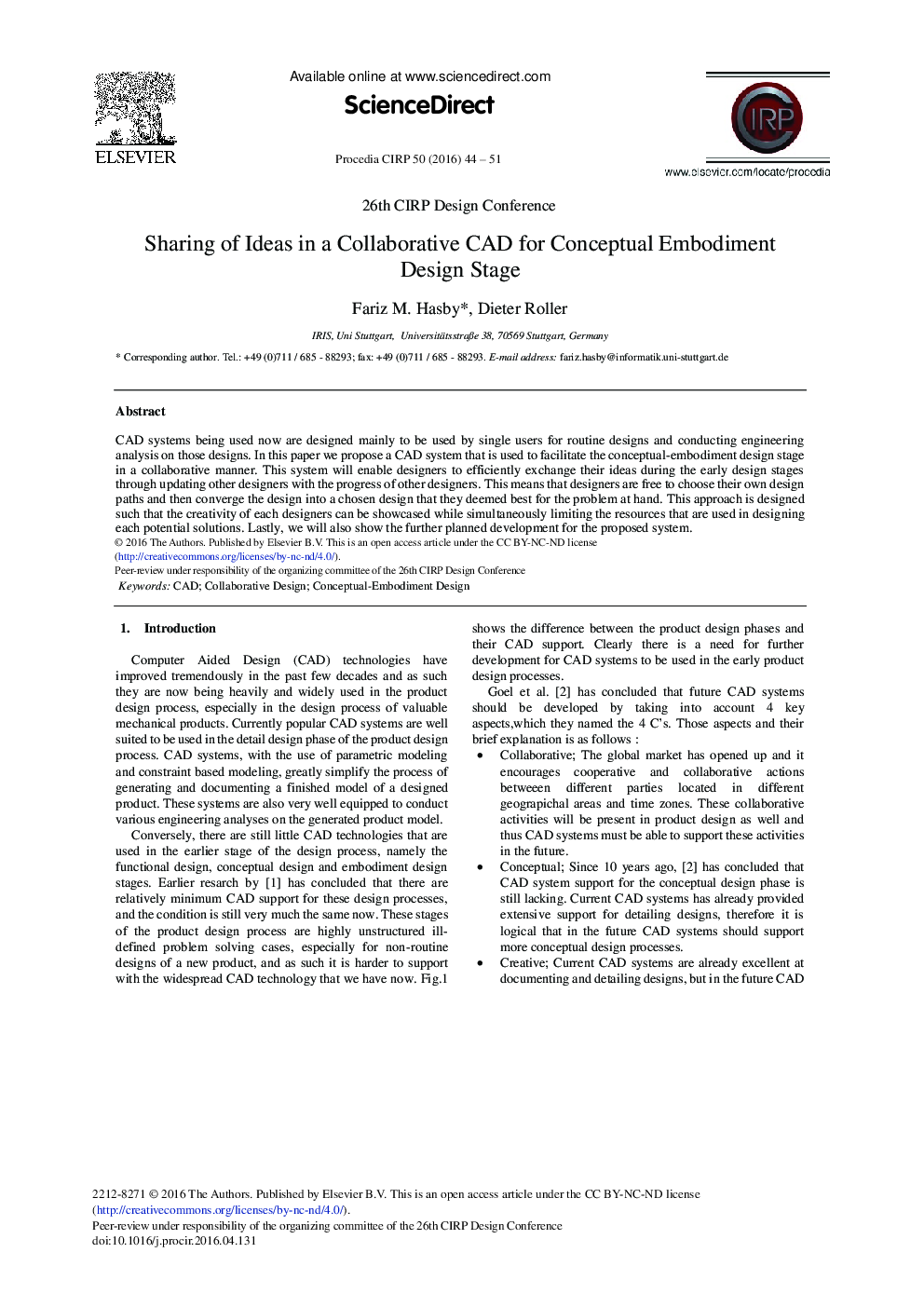 Sharing of Ideas in a Collaborative CAD for Conceptual Embodiment Design Stage 