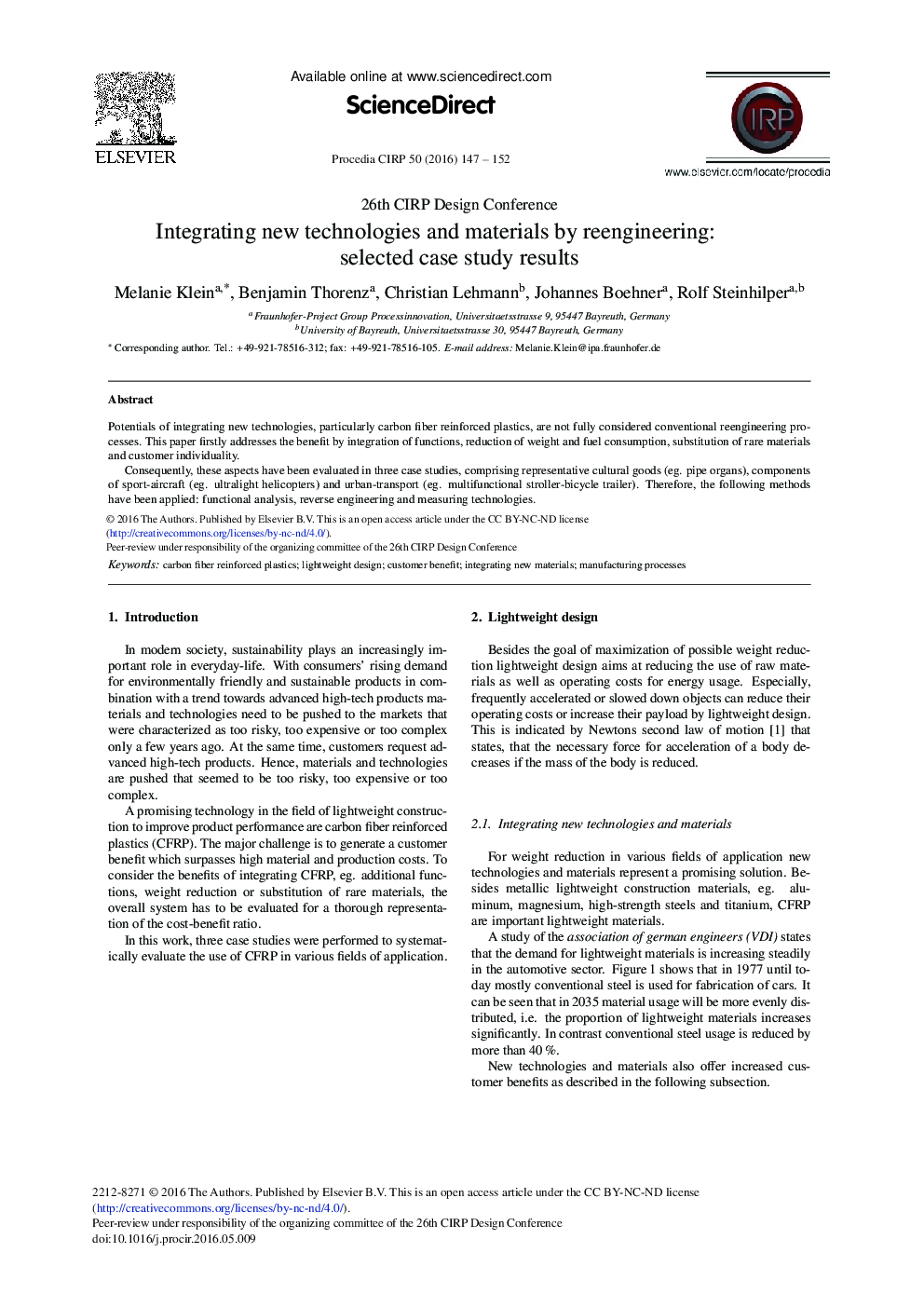 Integrating New Technologies and Materials by Reengineering: Selected Case Study Results 