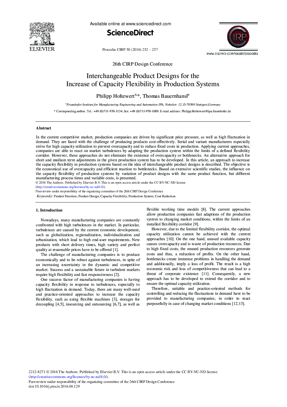 Interchangeable Product Designs for the Increase of Capacity Flexibility in Production Systems 