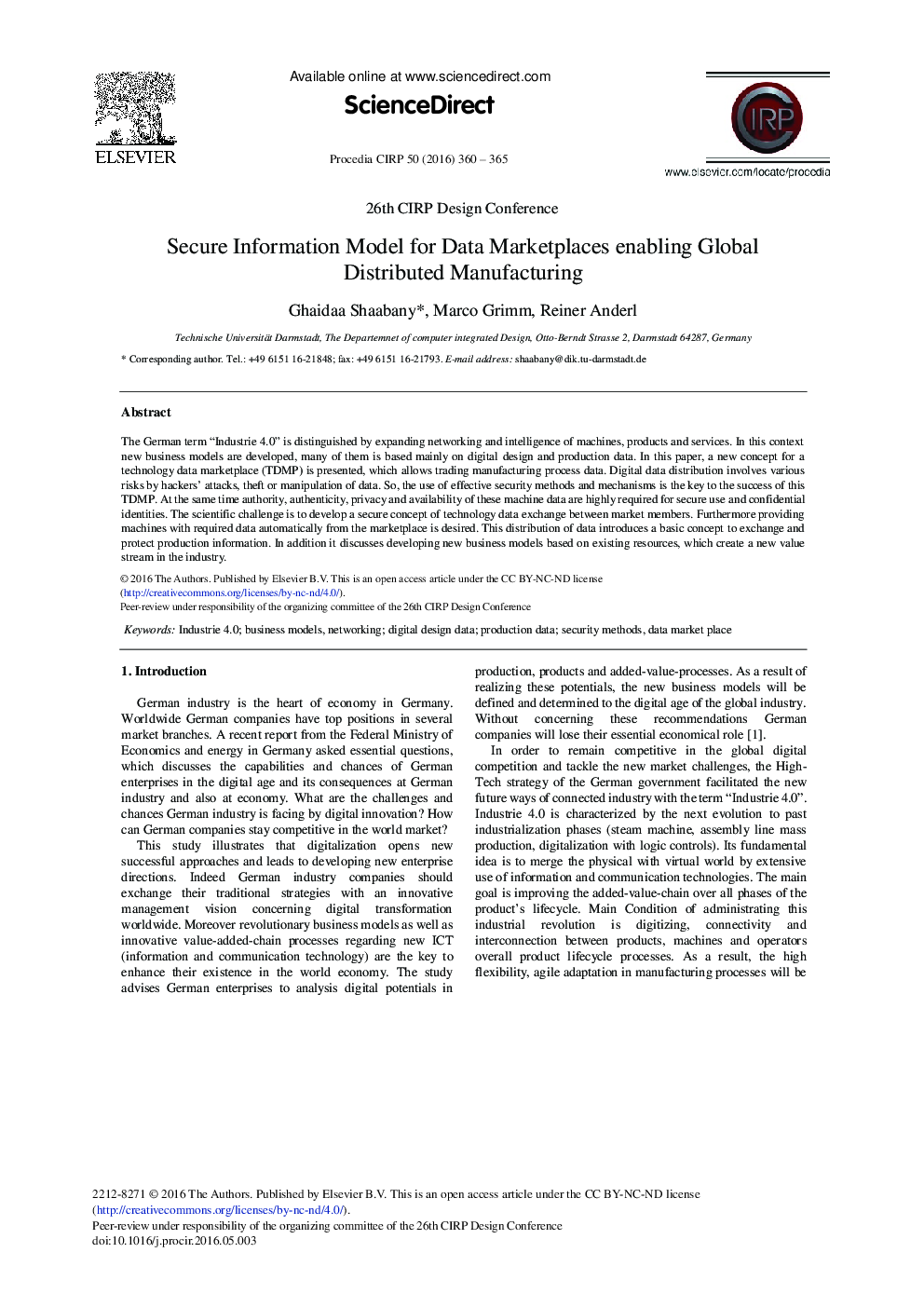 Secure Information Model for Data Marketplaces Enabling Global Distributed Manufacturing 