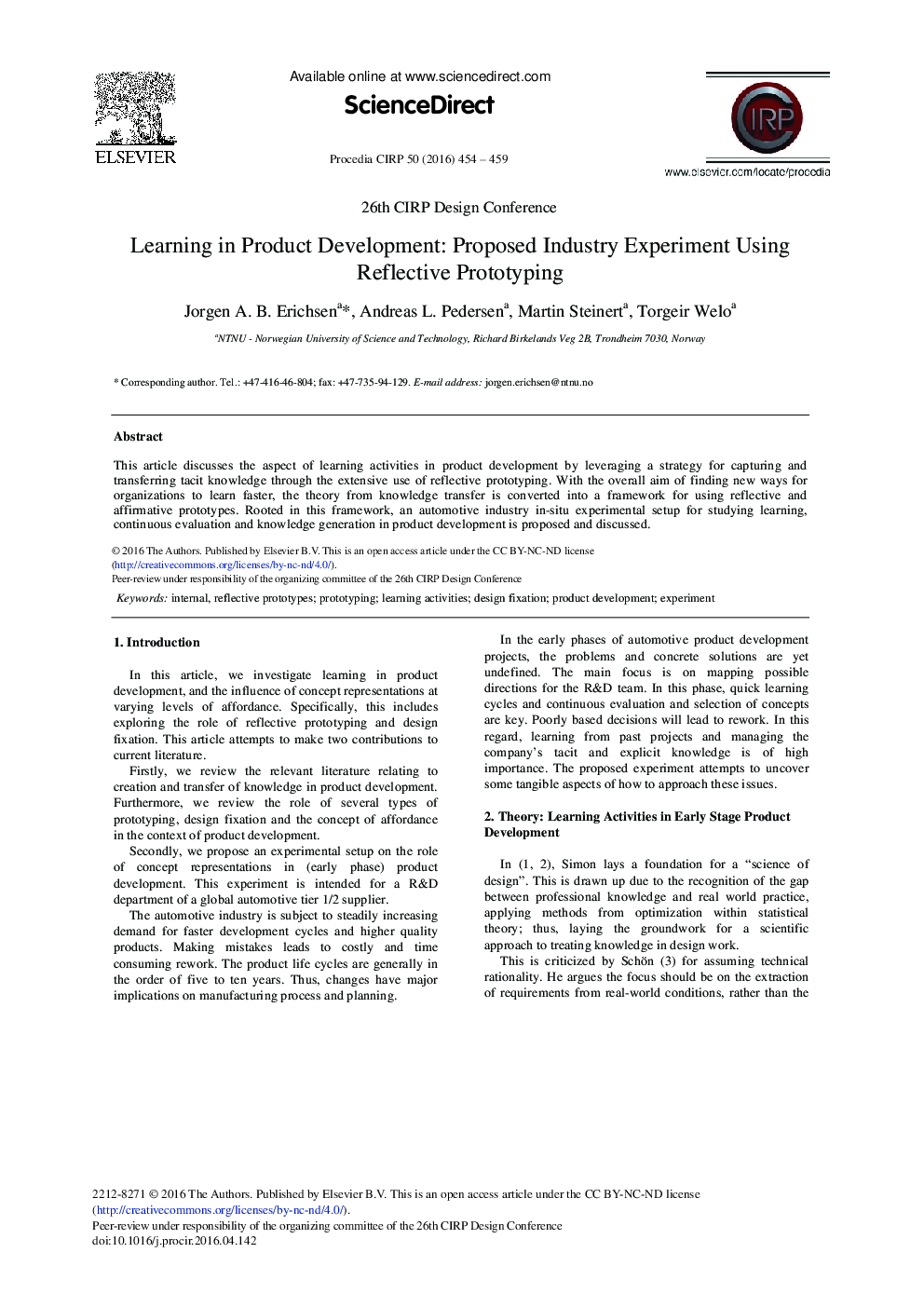 Learning in Product Development: Proposed Industry Experiment Using Reflective Prototyping 