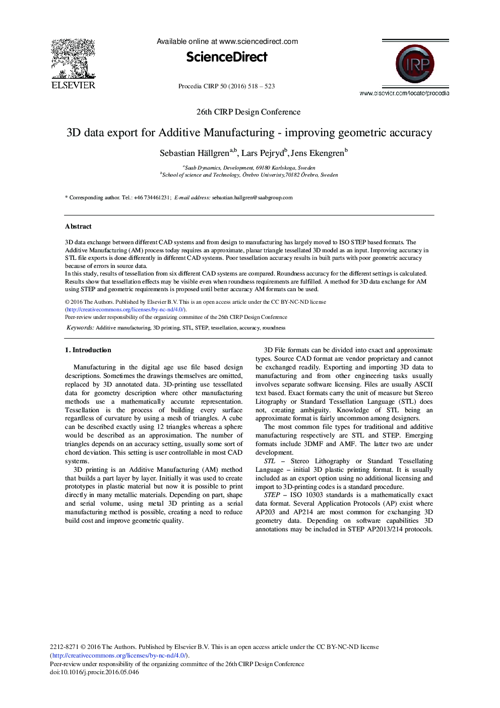 3D Data Export for Additive Manufacturing - Improving Geometric Accuracy 