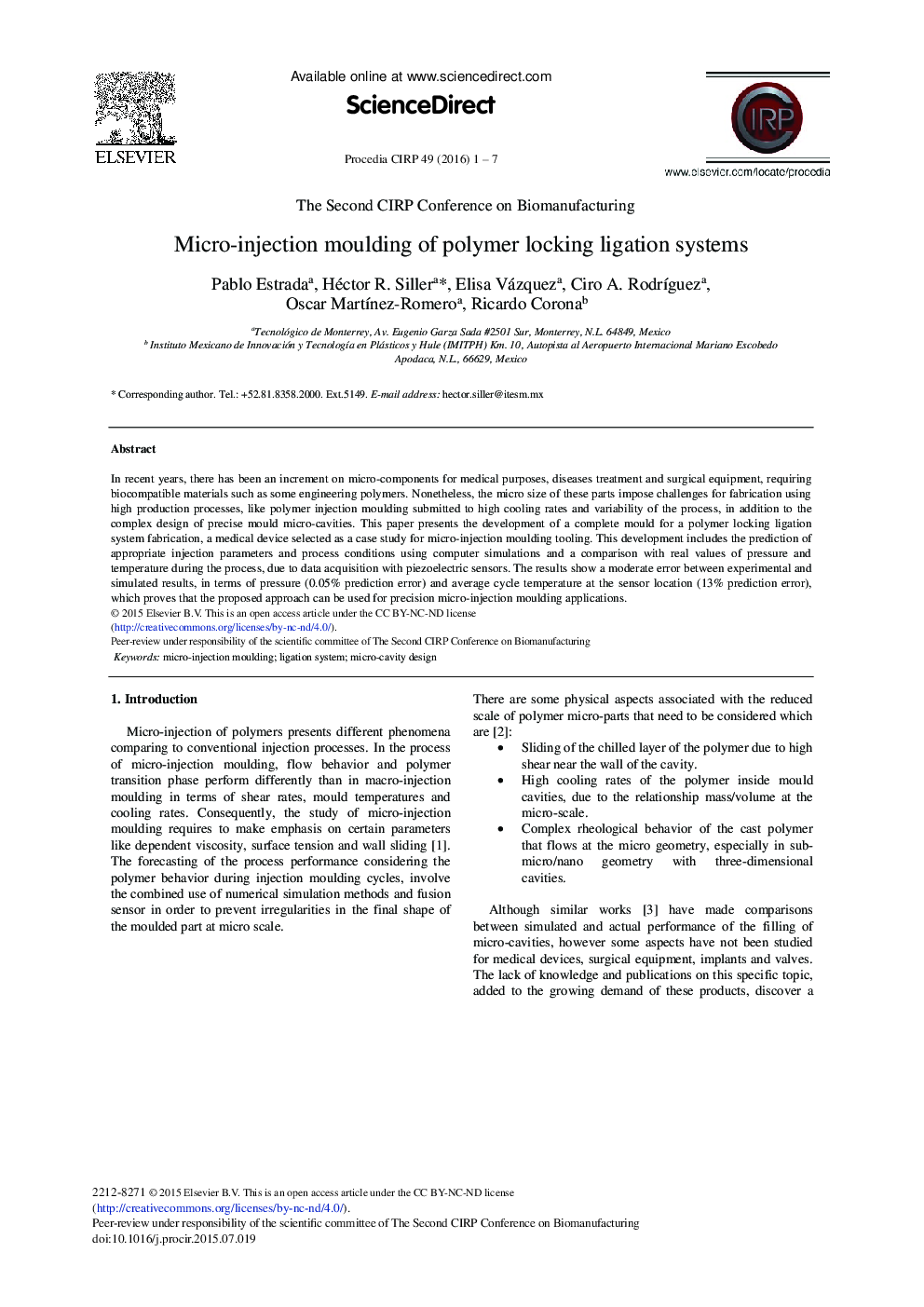 Micro-injection Moulding of Polymer Locking Ligation Systems 