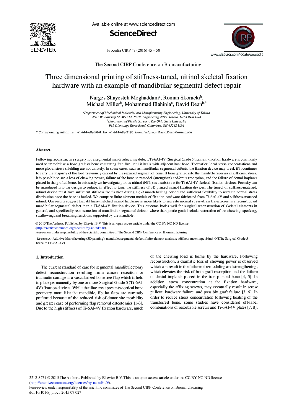 Three Dimensional Printing of Stiffness-tuned, Nitinol Skeletal Fixation Hardware with an Example of Mandibular Segmental Defect Repair 