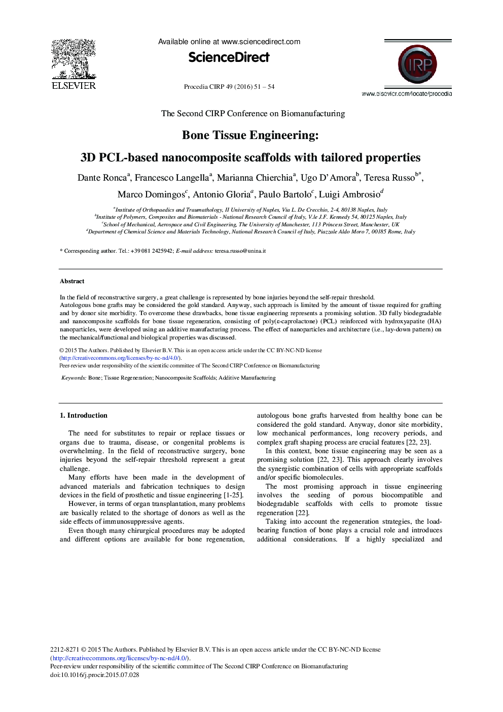 Bone Tissue Engineering: 3D PCL-based Nanocomposite Scaffolds with Tailored Properties 