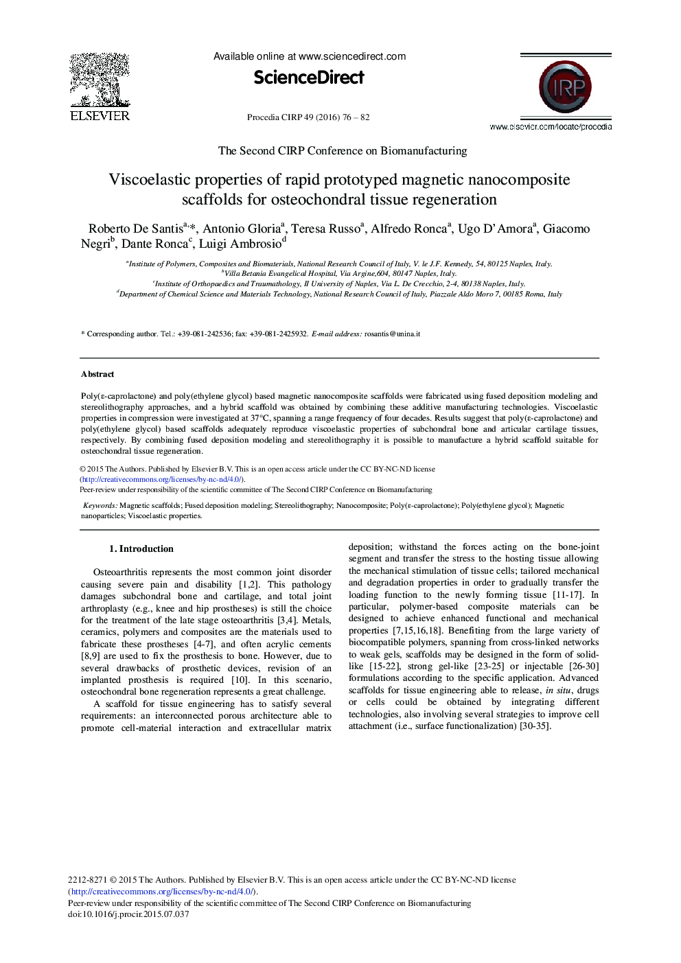 Viscoelastic Properties of Rapid Prototyped Magnetic Nanocomposite Scaffolds for Osteochondral Tissue Regeneration 