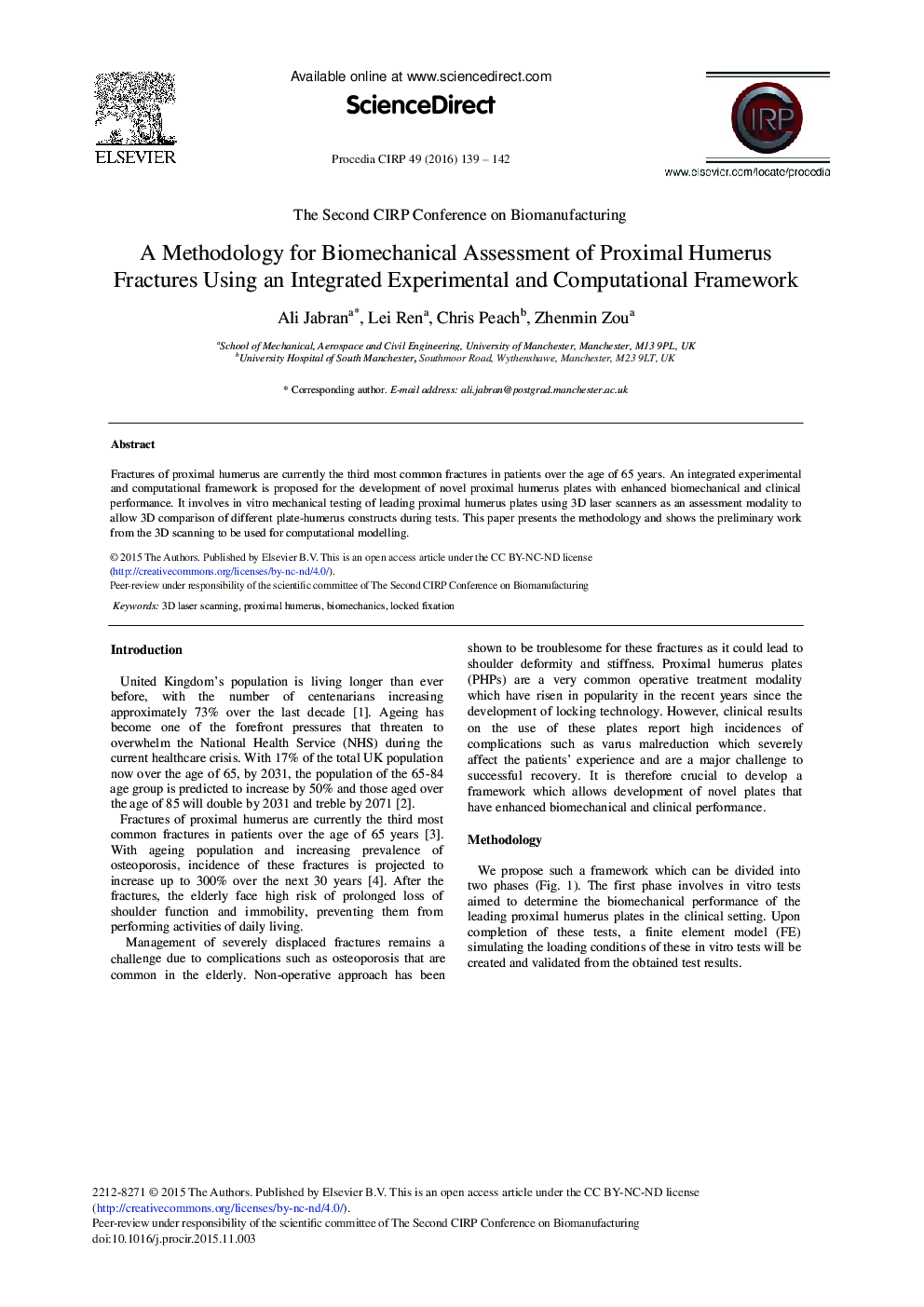 A Methodology for Biomechanical Assessment of Proximal Humerus Fractures Using an Integrated Experimental and Computational Framework