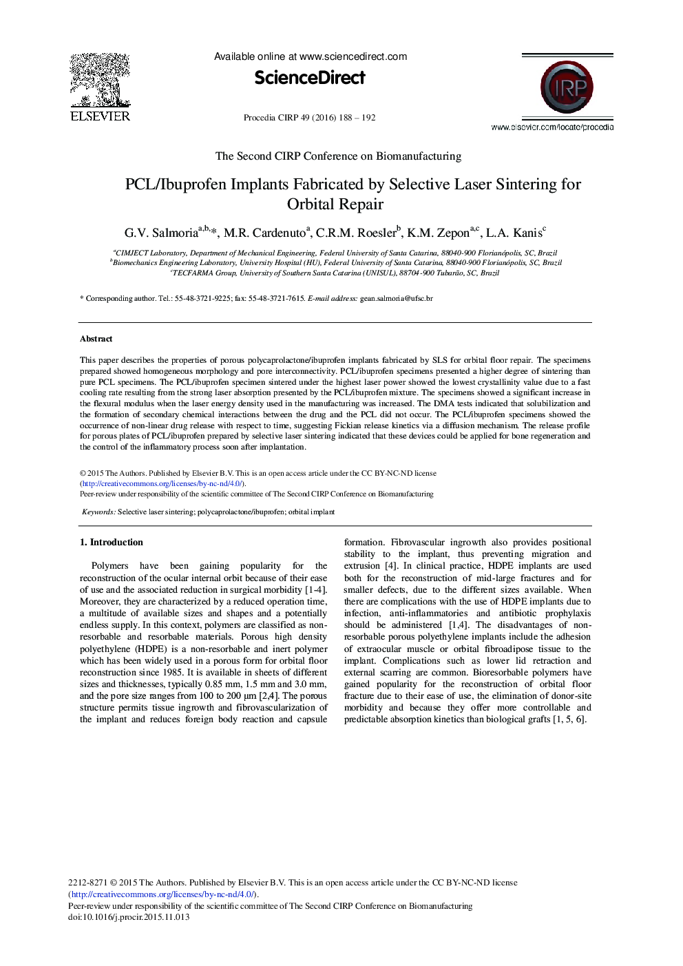 PCL/Ibuprofen Implants Fabricated by Selective Laser Sintering for Orbital Repair 