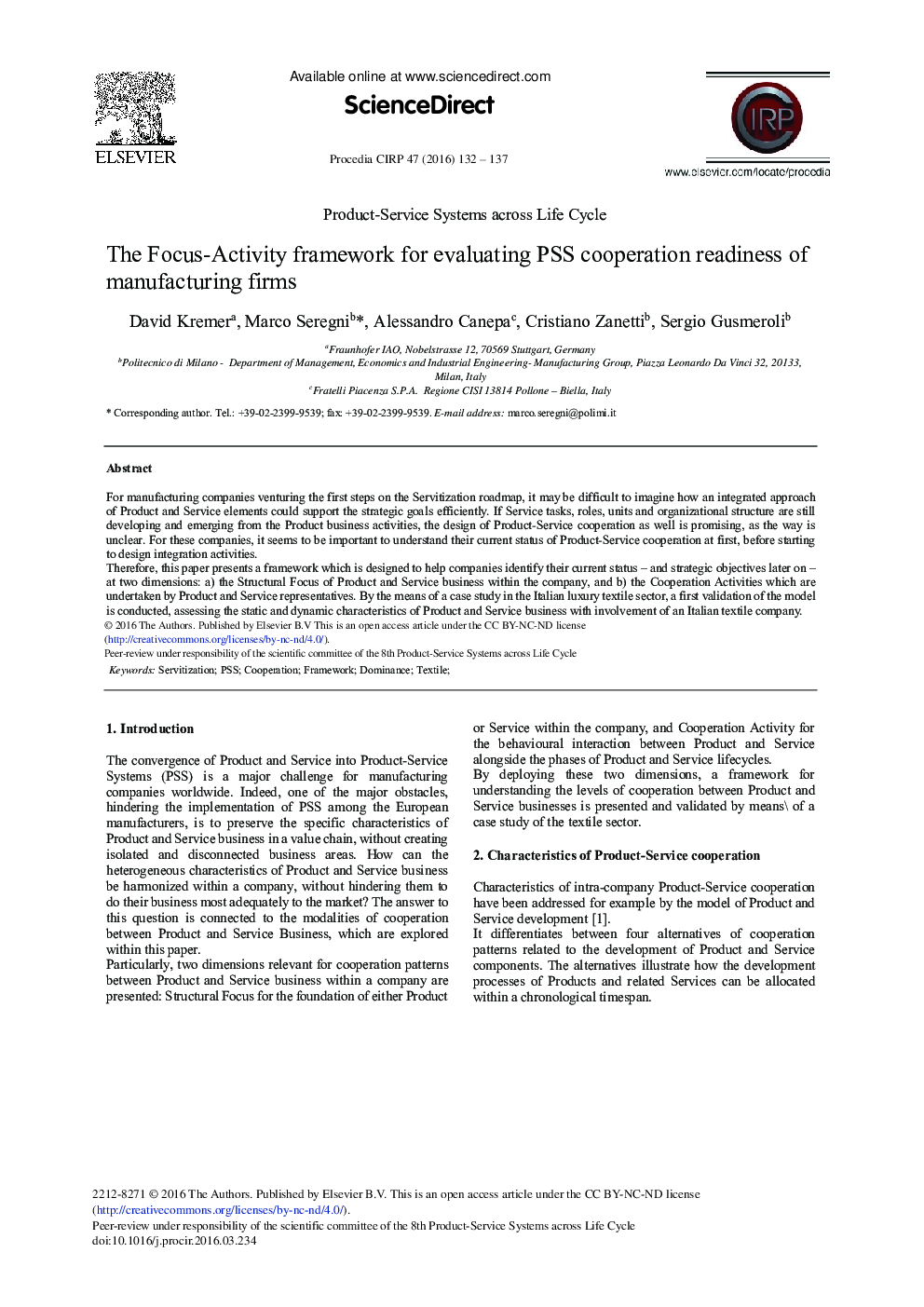 The Focus-activity Framework for Evaluating PSS Cooperation Readiness of Manufacturing Firms 